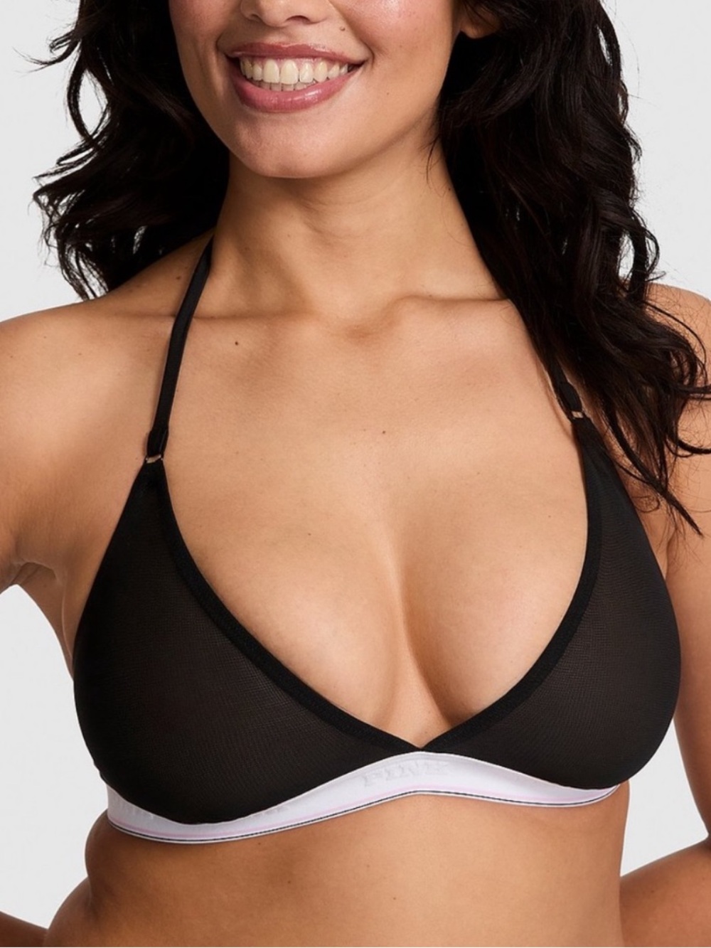 VS PINK Logo Mesh Halter Triangle Bralette